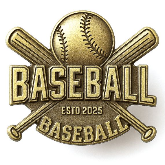 Gold baseball enamel pin with crossed bats